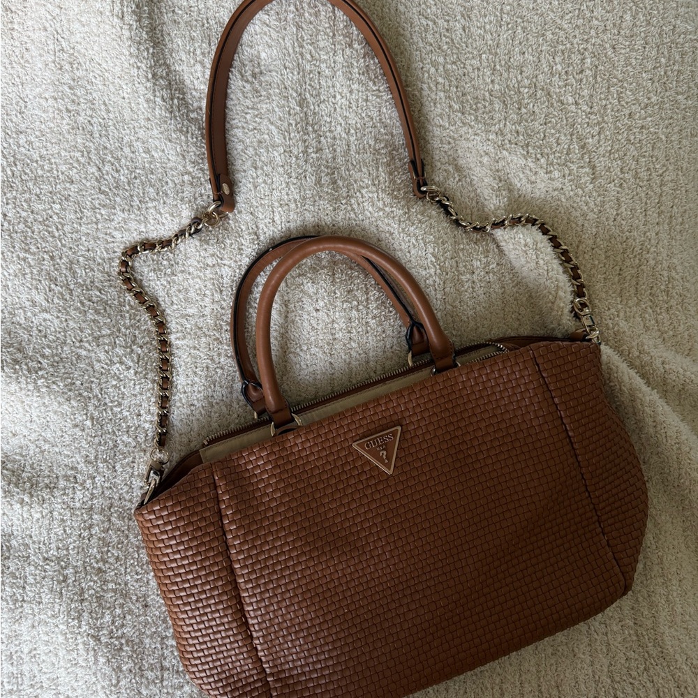Guess Brown Woven Leather Handbag